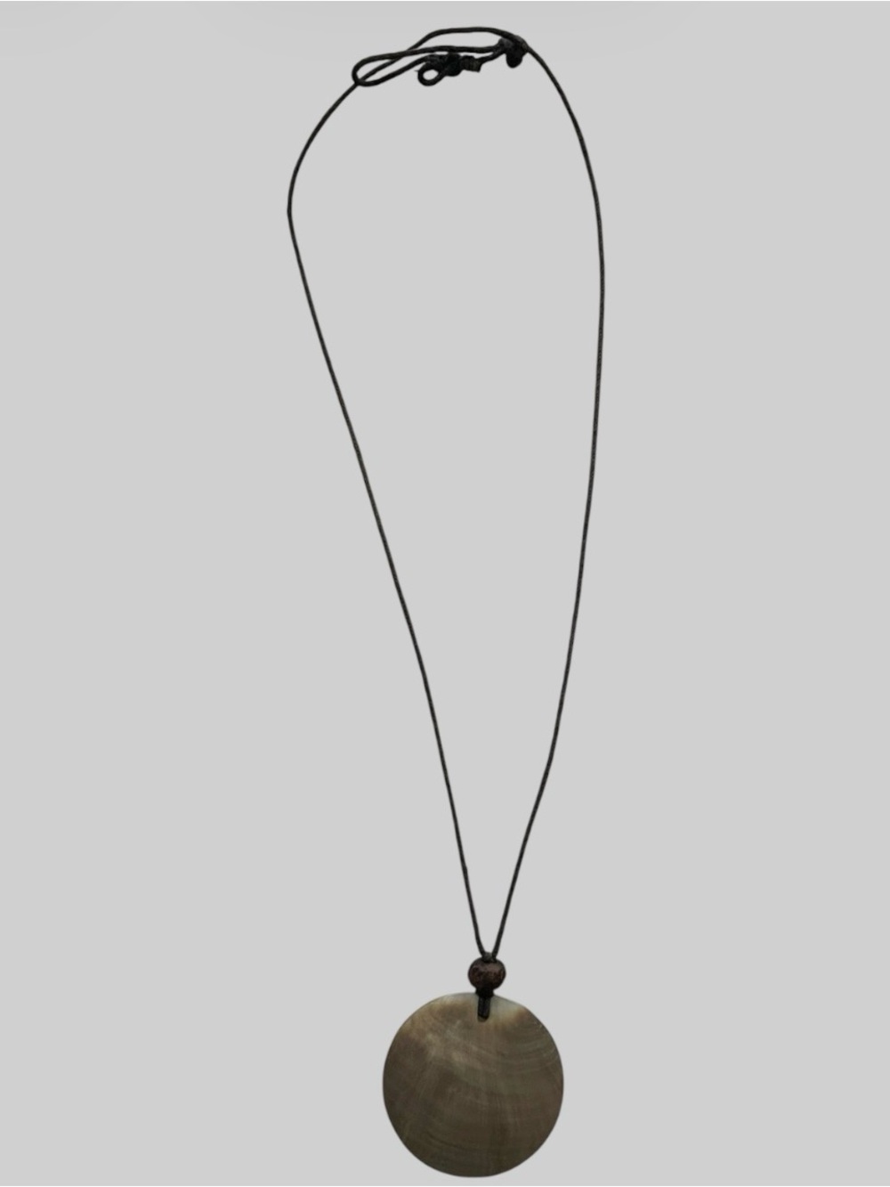 Round Metal Pearl Pendant Necklace on Black Cord - Bronze-Tone